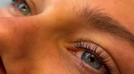 Close-up of enhanced eyelashes and brows at Banksia Beauty Studio, Melbourne, Victoria, AU.
