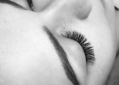 Close-up of a client's luxurious lashes at Banksia Beauty Studio, Melbourne, Victoria, AU.