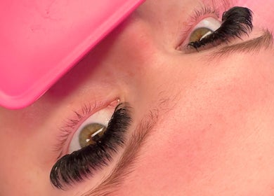 Close-up of enhanced eyelashes at Lyricstudiox, Saint Lucia, Queensland, AU. Professional lash extensions.