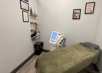 Elegant treatment room at The Skin and Sculpt Studio in Ashton-under-lyne, England, GB.
