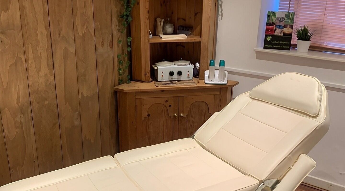 Relaxation room at Menevia Bathhouse and Spa, St Davids, Wales, GB; features a comfortable treatment bed.