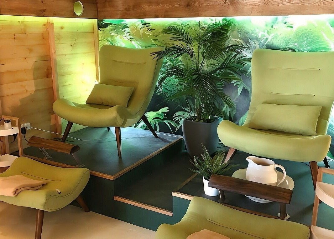 Relaxing lounge chairs at Menevia Bathhouse and Spa, St Davids, Wales, GB, offering a tranquil atmosphere.