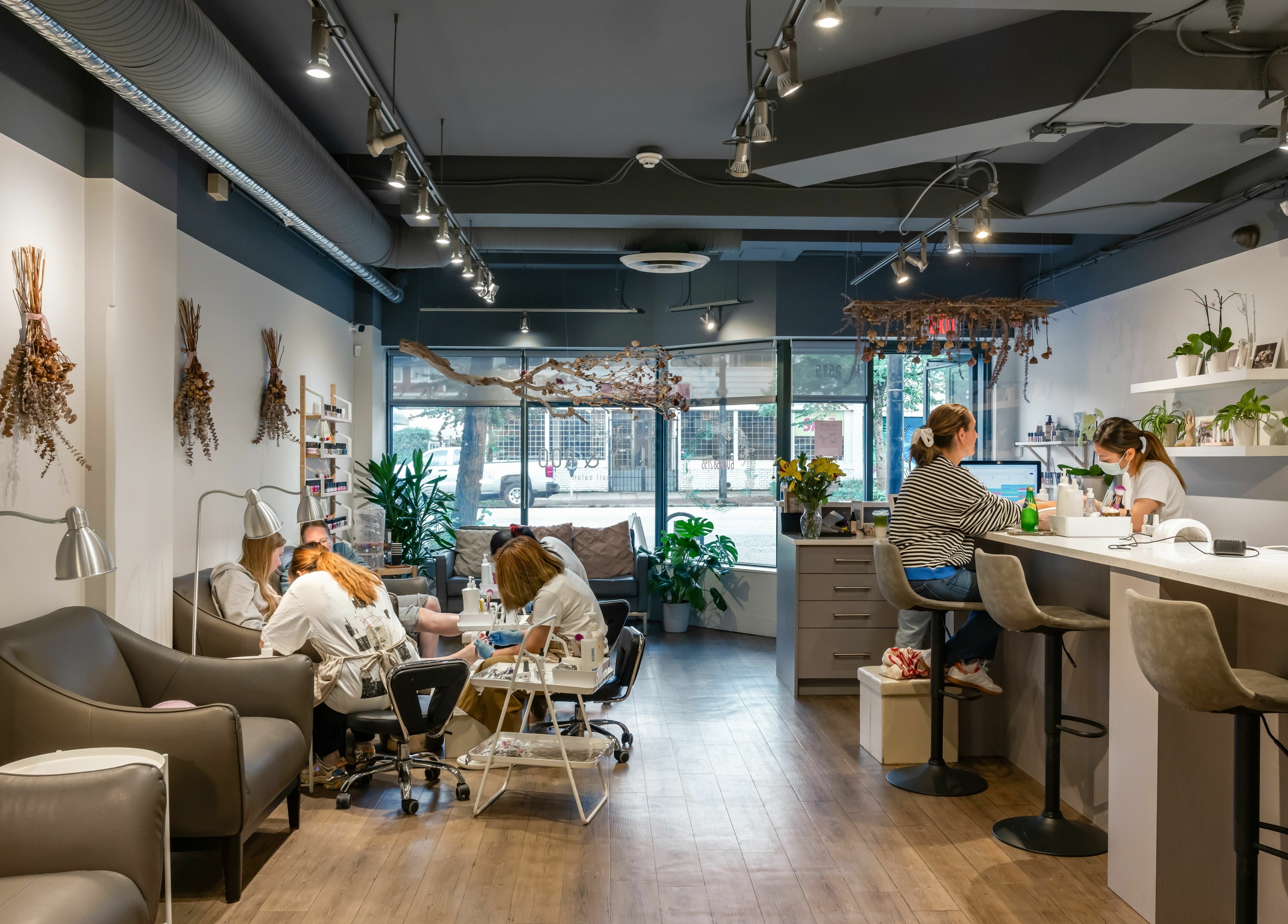 Inviting interior of Lily & Roo Nail Salon, Vancouver, BC, CA.