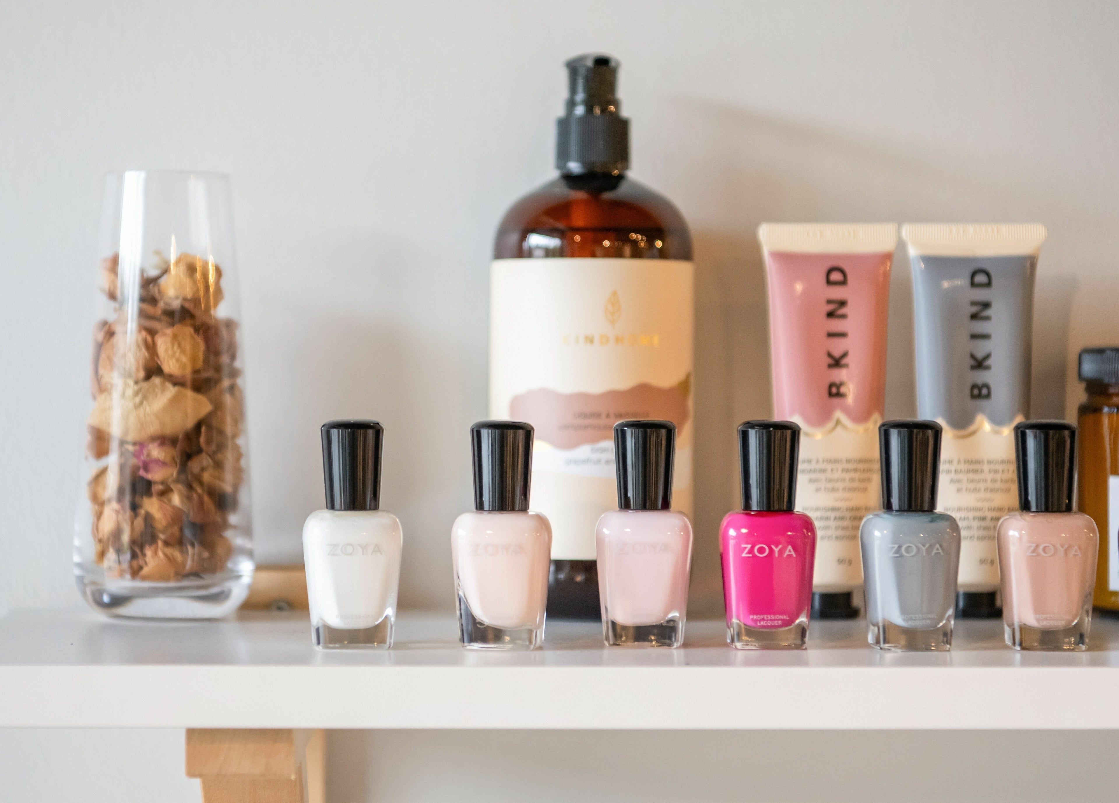 Colorful nail polish selection at Lily & Roo Nail Salon, Vancouver, British Columbia, CA.