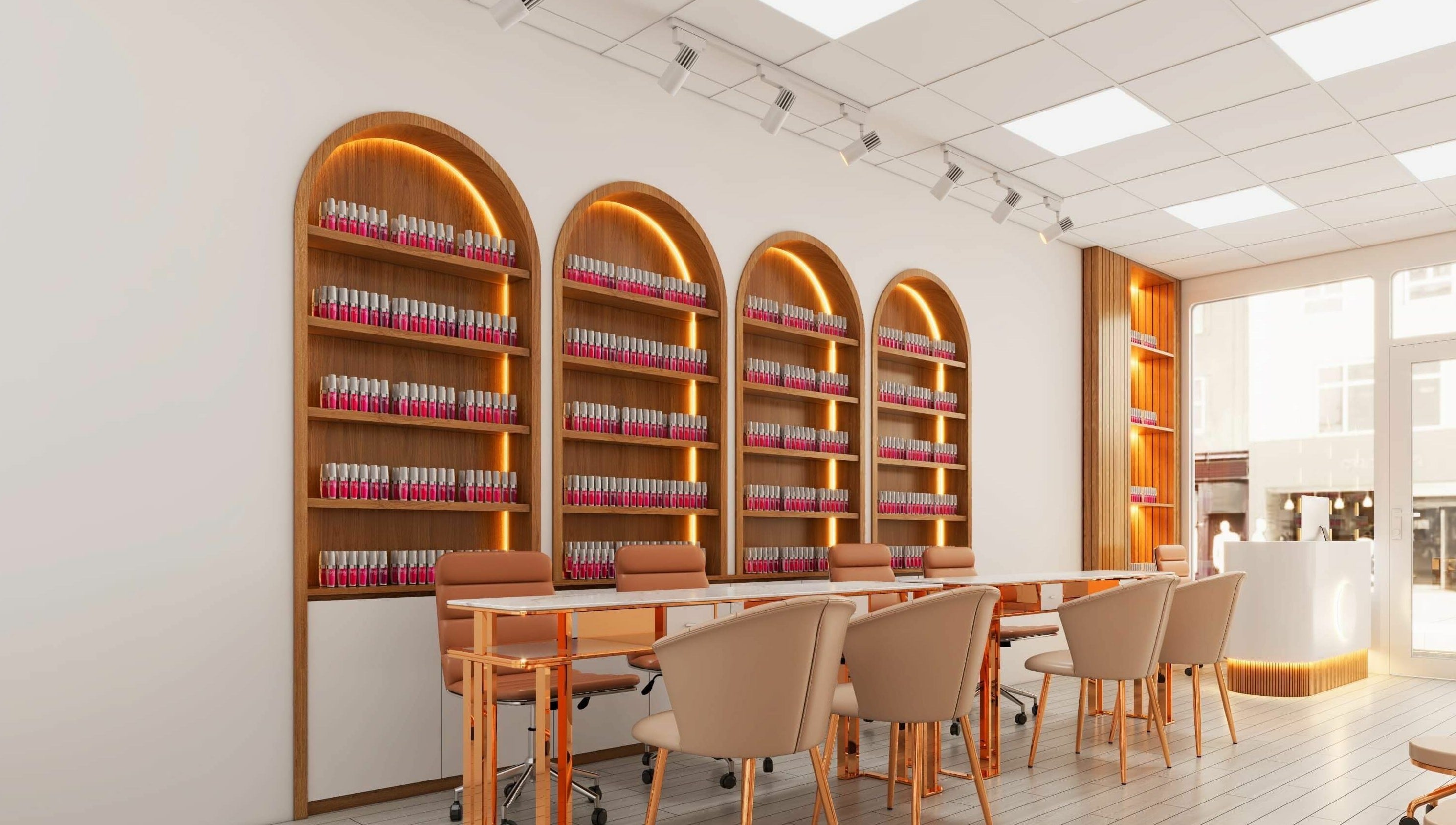 NAILSCAPE Ealing showcases elegant nail salon with cozy seating in London, England, GB.