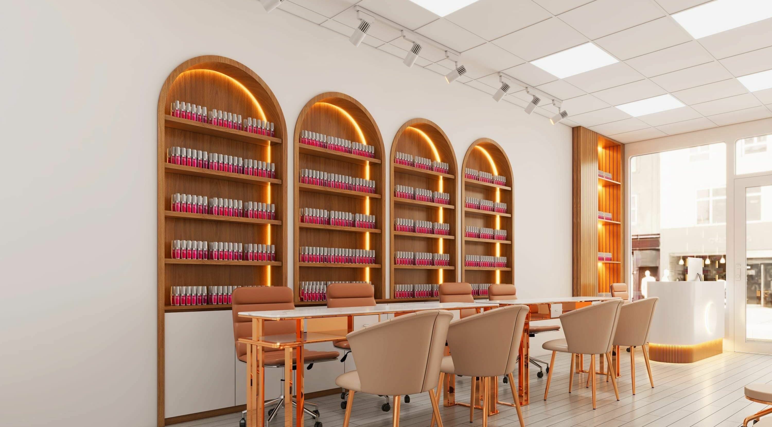 NAILSCAPE Ealing showcases elegant nail salon with cozy seating in London, England, GB.