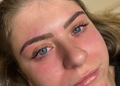 Close-up of styled eyelashes and brows at Vanilla Lash & Beauty, Melbourne, Victoria, AU.