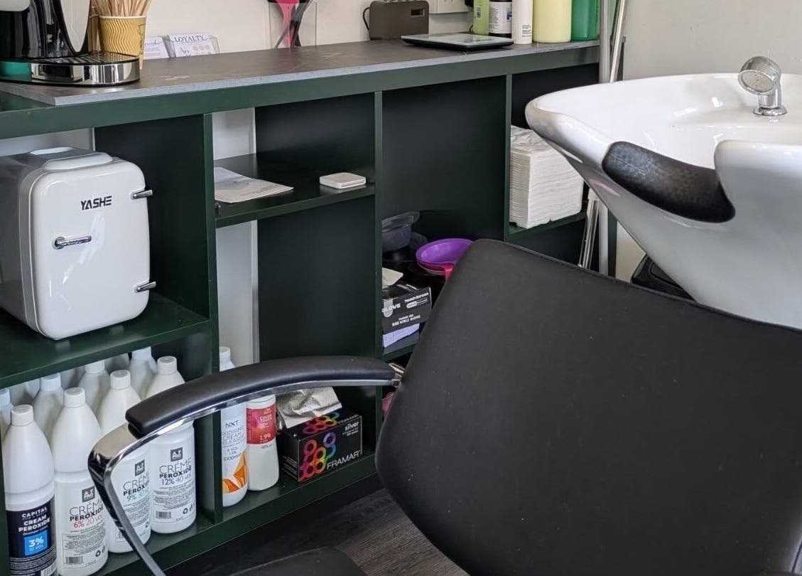 Shampoo station at Abbie Bellchambers Hair Salon in Shepshed, England, GB featuring sleek design.