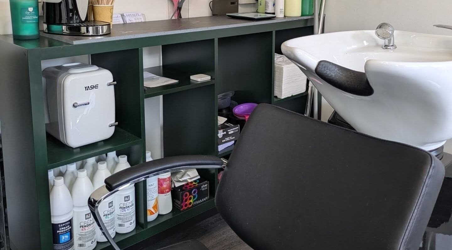 Shampoo station at Abbie Bellchambers Hair Salon in Shepshed, England, GB featuring sleek design.