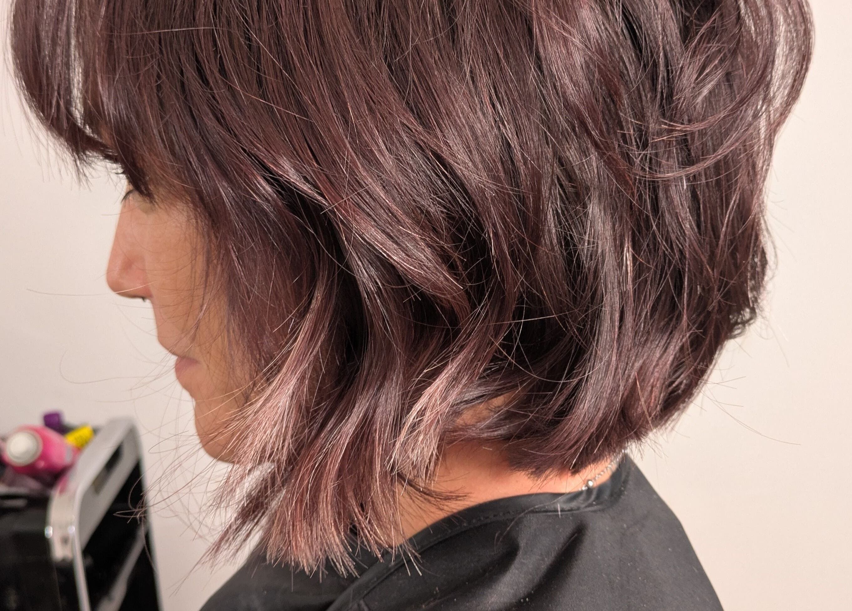 Stylish bob haircut with rich color at Abbie Bellchambers Hair Salon, Shepshed, England, GB.
