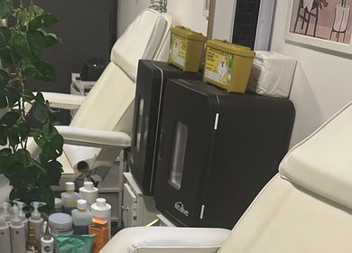 Relaxing treatment chairs and products at Crown Beauty and Aesthetics, London, England, GB.