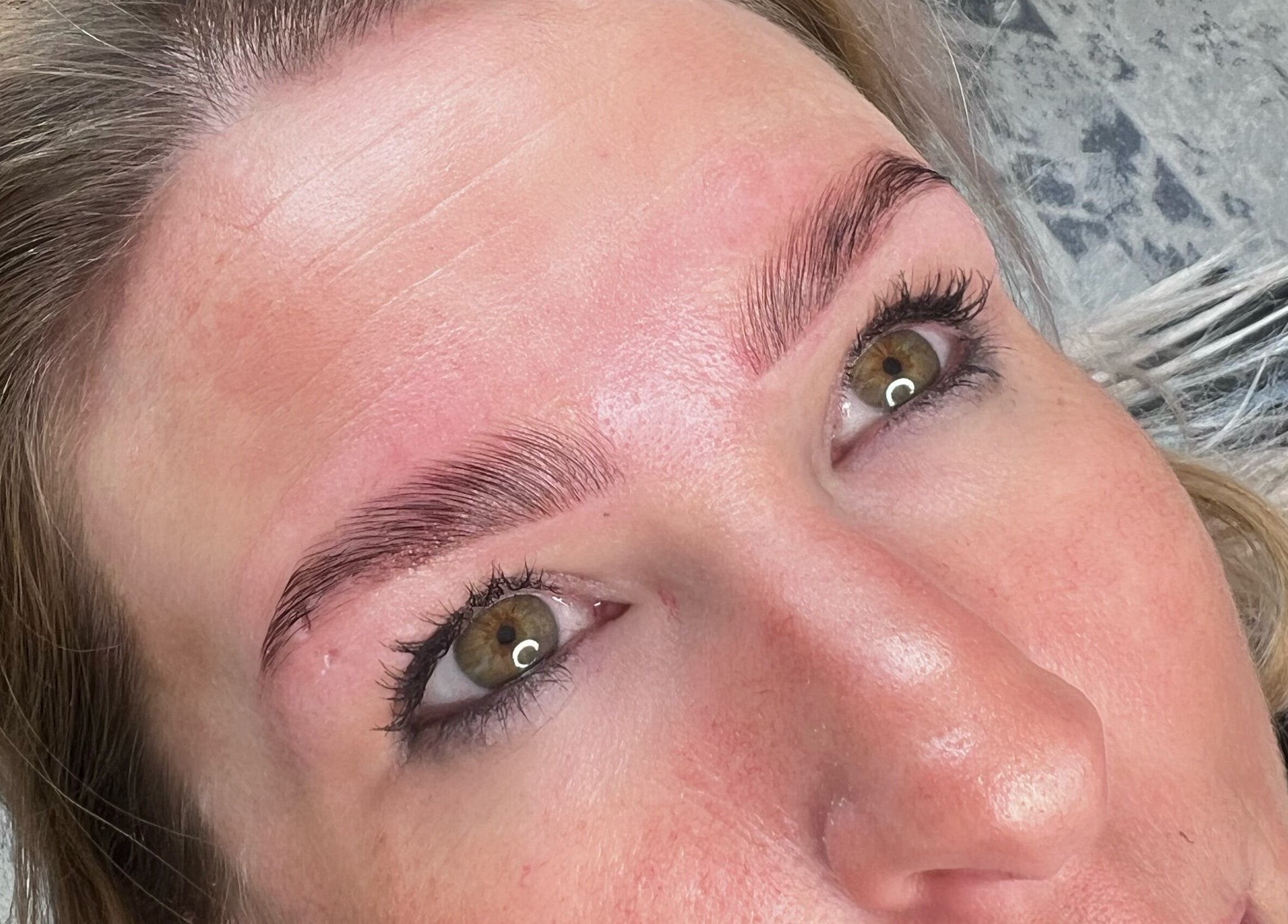 Close-up of expertly shaped brows at Sophie's Beauty Bar, Midhurst, England, GB.