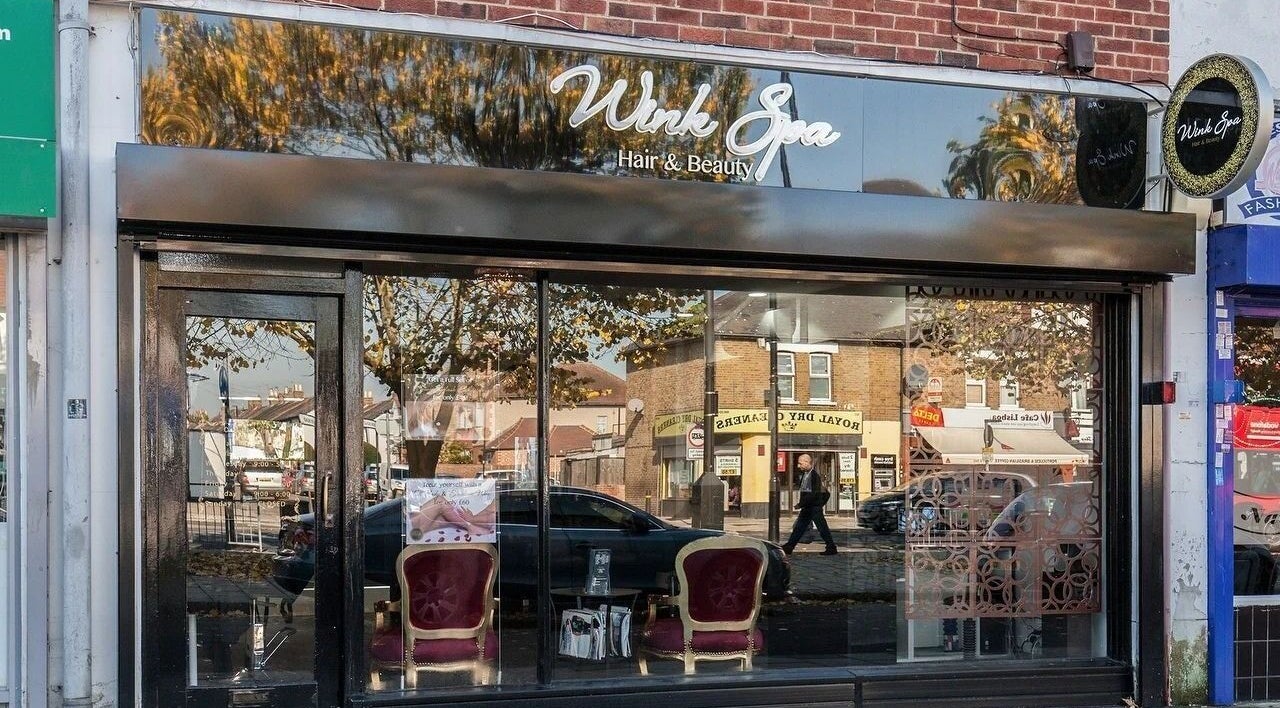 Front view of Wink Spa in Feltham, England, GB, featuring elegant exterior design.