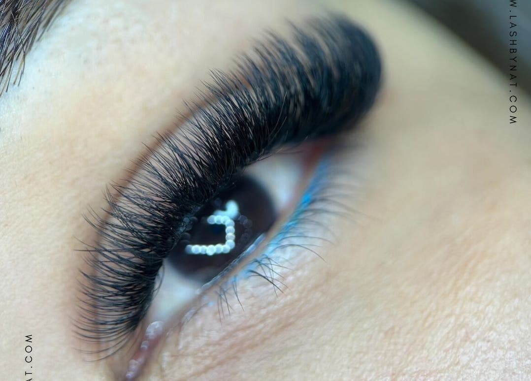 Close-up of expertly crafted eyelashes at Lash by Nat, Redbank Plains, Queensland, AU.