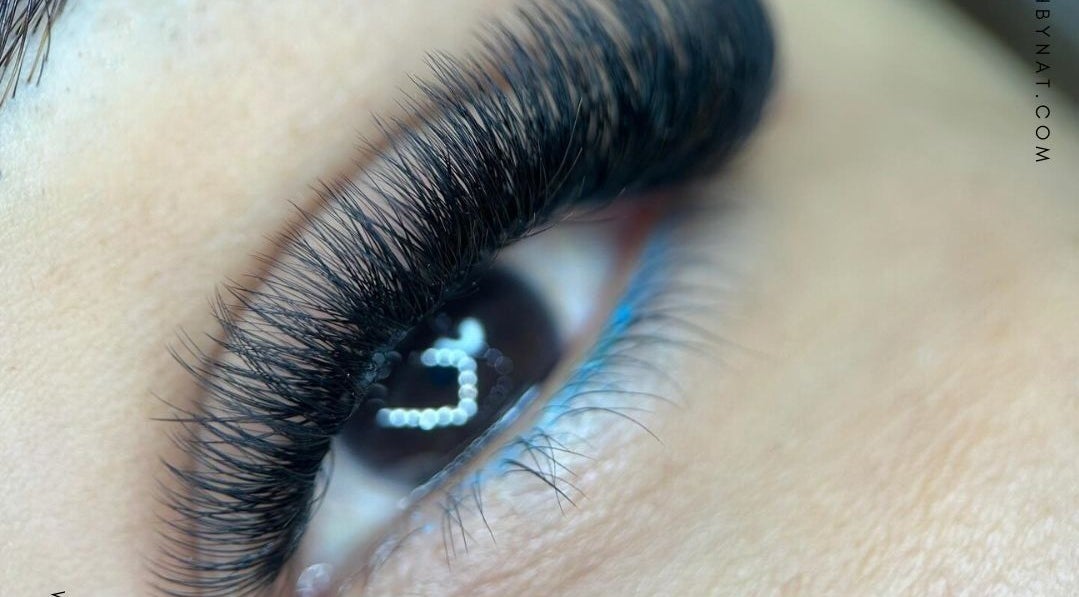 Close-up of expertly crafted eyelashes at Lash by Nat, Redbank Plains, Queensland, AU.