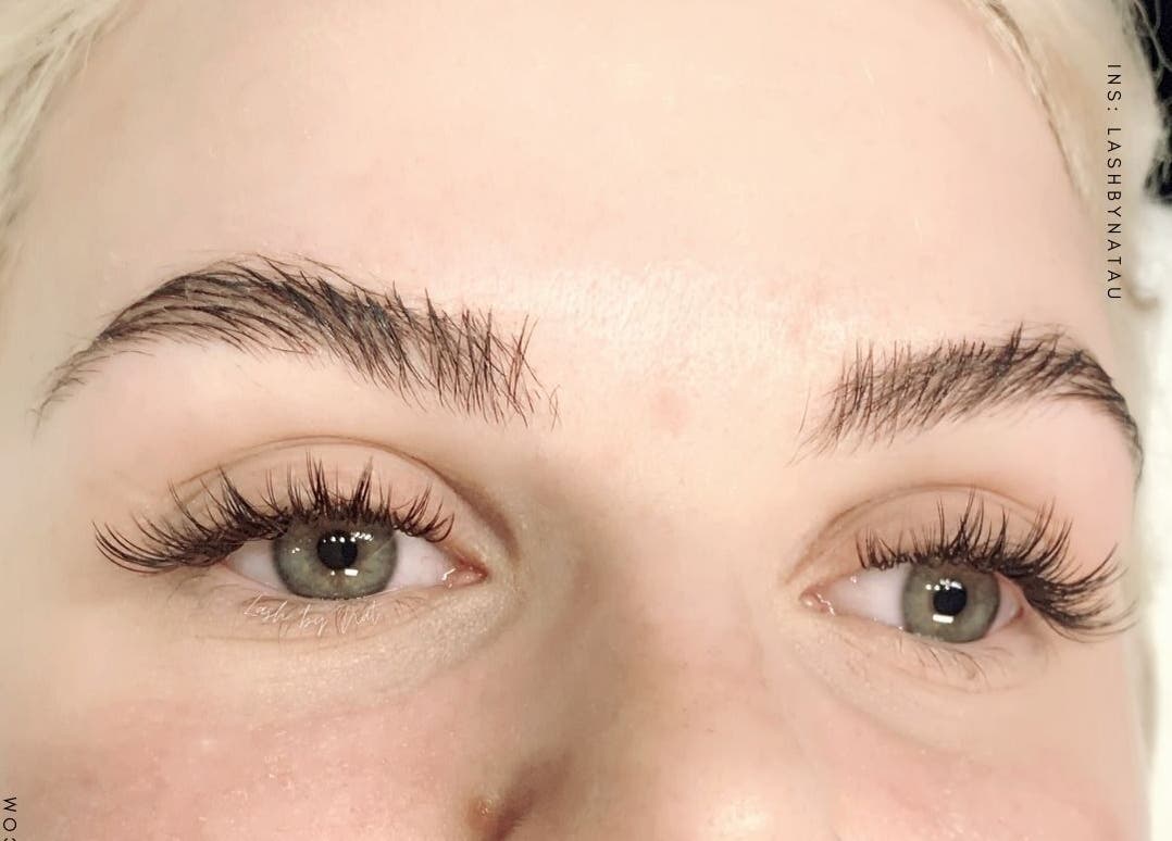 Close-up of expertly applied eyelash extensions at Lash by Nat in Redbank Plains, Queensland, AU.