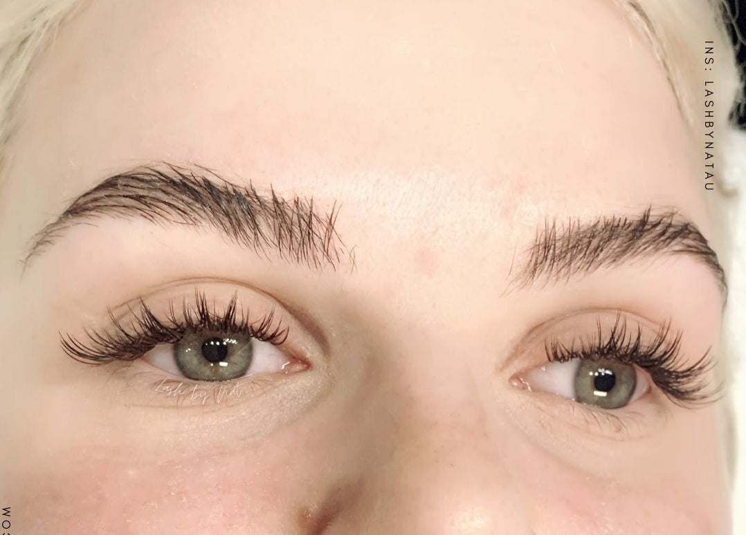 Close-up of expertly applied eyelash extensions at Lash by Nat in Redbank Plains, Queensland, AU.
