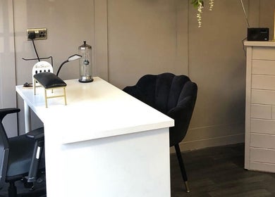 Modern nail workspace at Beauty Bound by Alex, Flint, Wales, GB, showcasing elegance and comfort.
