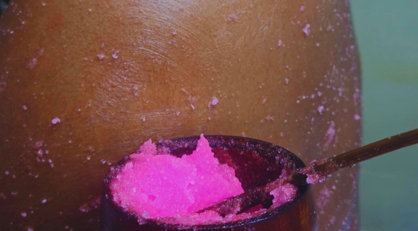 Exquisite sugar scrub session at Pure Bliss Spa, Roseau, Saint George Parish, DM for glowing skin.