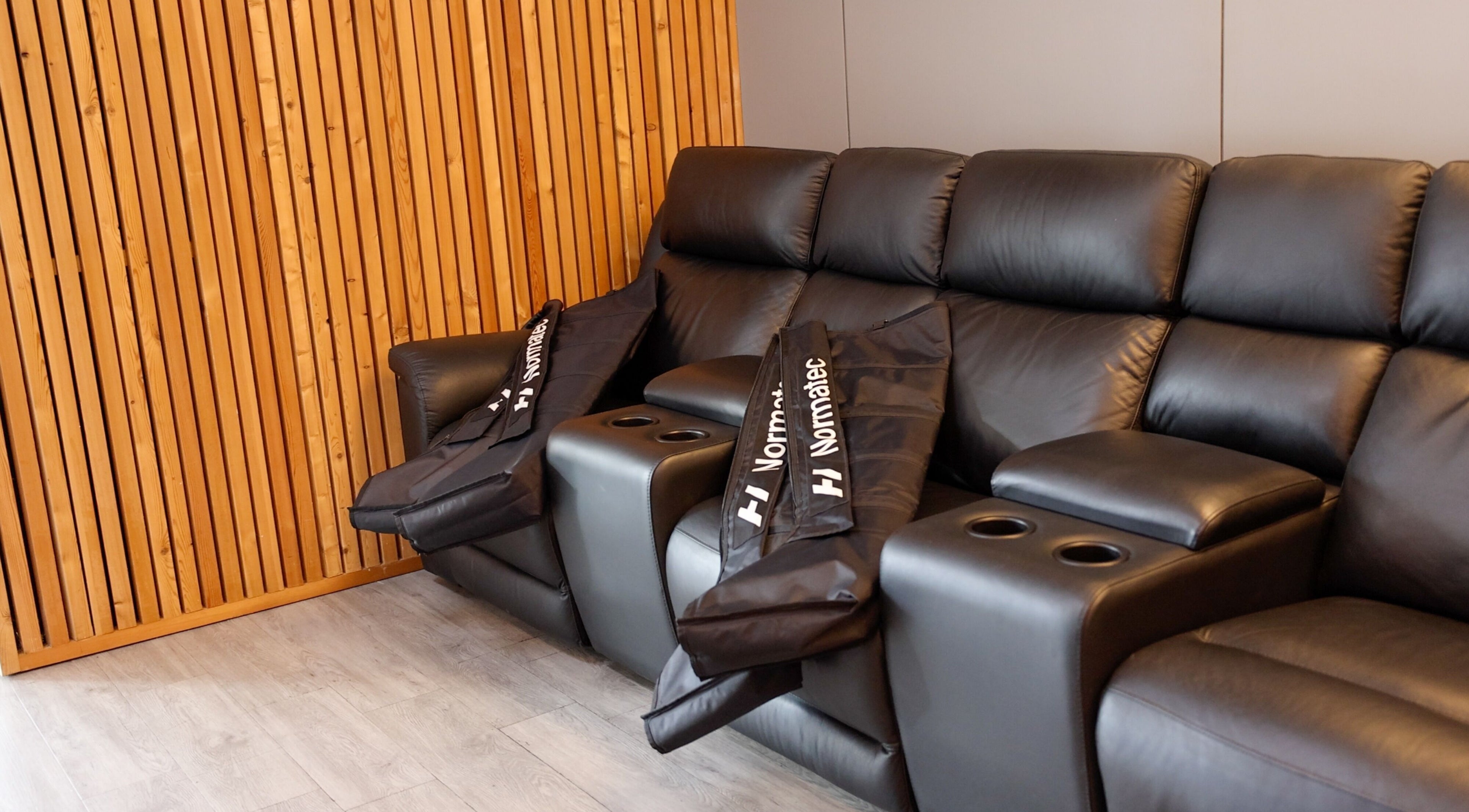 Comfortable leather massage chairs at Breathe WRL, Glenelg East, South Australia, AU, offering ultimate relaxation.