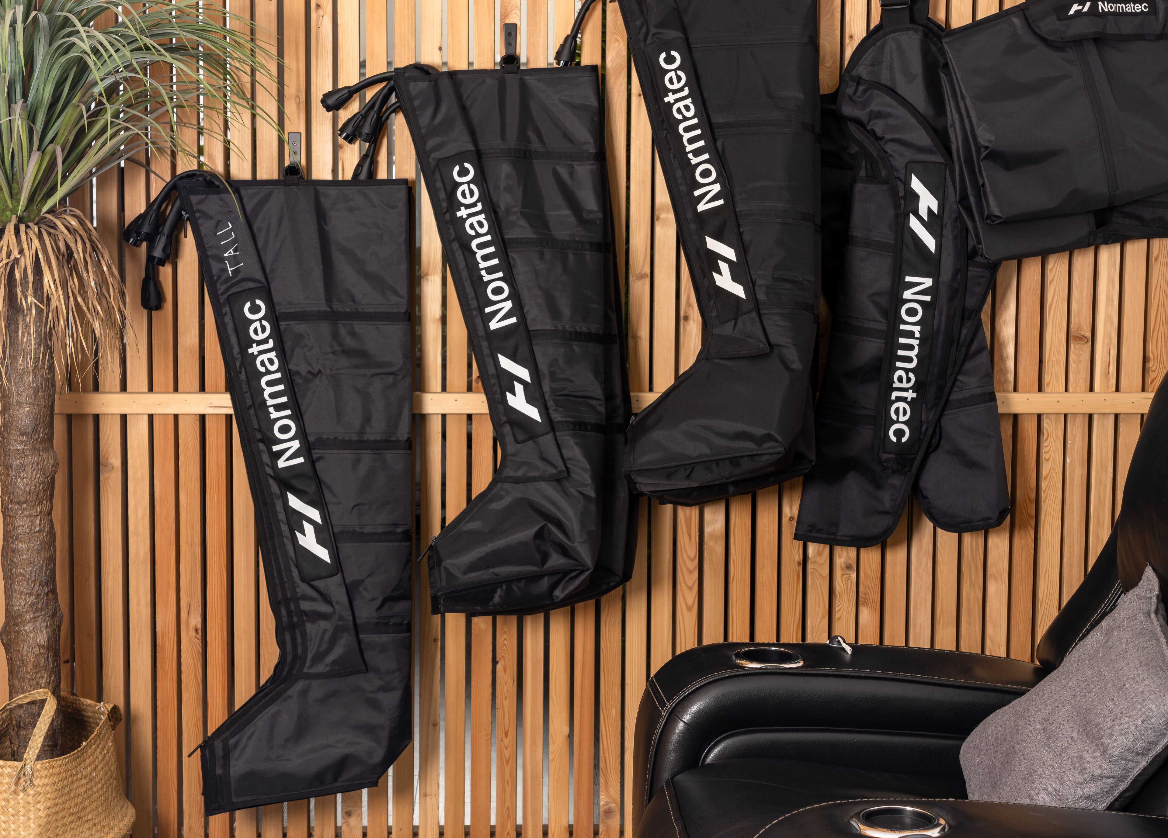 Normatec recovery boots at Breathe WRL, Glenelg East, South Australia, AU, enhancing relaxation and wellness.
