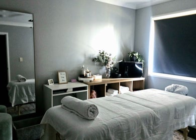 Tranquil massage room at Tays Massage in Griffin, Queensland, AU, featuring a comfortable massage table.