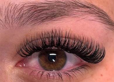 Closeup of a perfectly curled eyelash extension at BY ALH, Essex, England, GB.