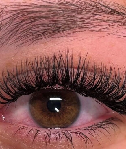 Closeup of a perfectly curled eyelash extension at BY ALH, Essex, England, GB.