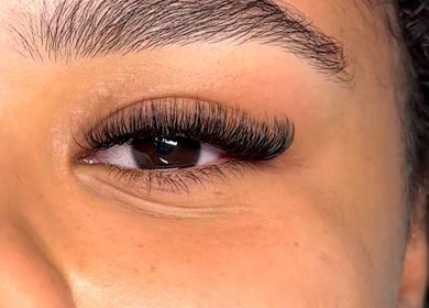 Close-up of expertly crafted eyelash extensions at BY ALH, Essex, England, GB.