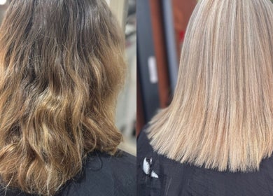 Before and after hair transformation at Denise’s Styles, St Helens, England, GB.