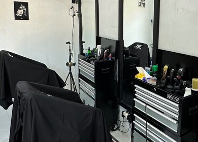 Gili Mates Barbershop interior with sleek stations in Nusa Tenggara Barat, Nusa Tenggara Barat, ID.