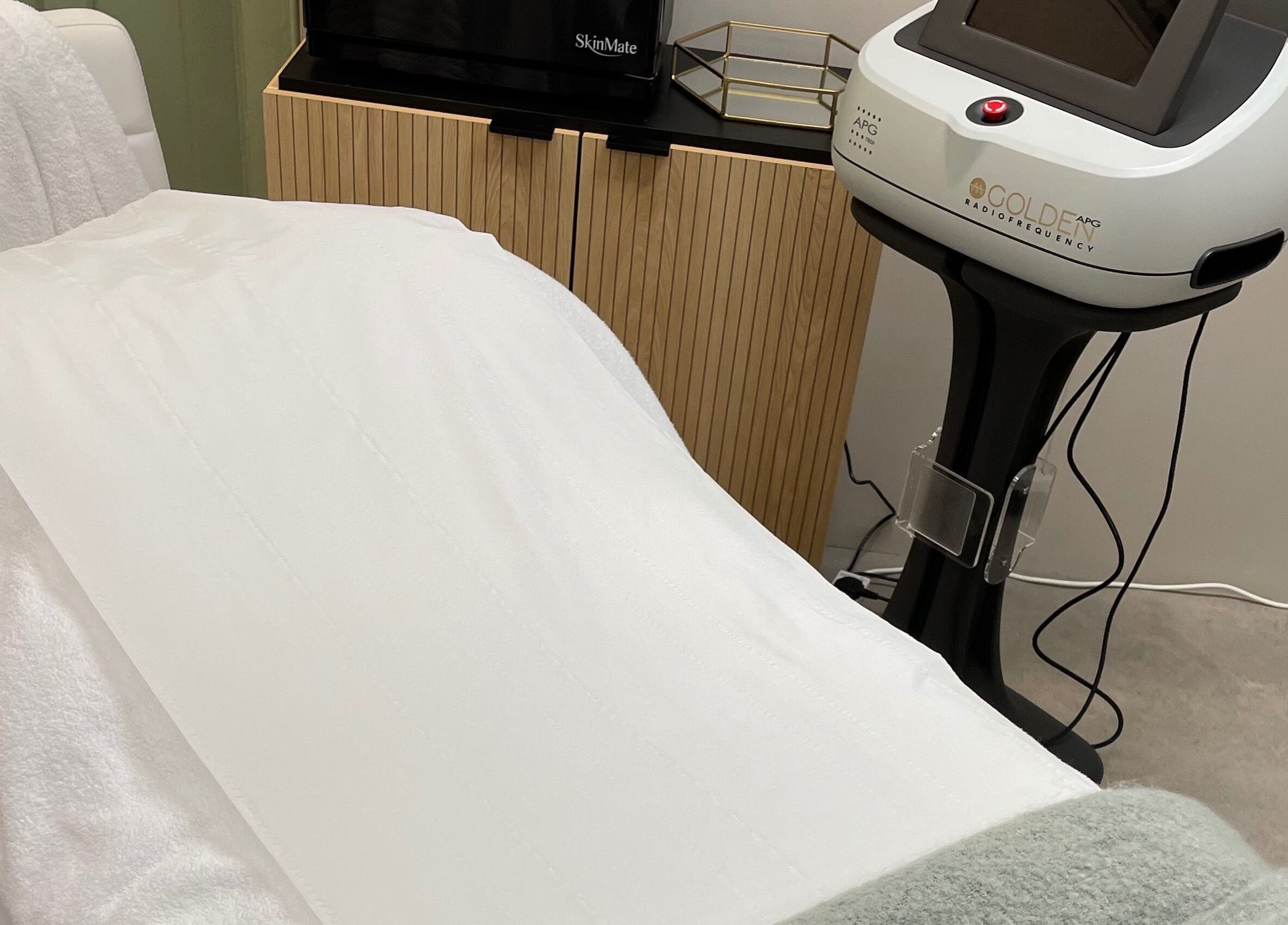 Treatment bed and RF machine at The Skin Corner by Amy, Shaftesbury, England, GB.