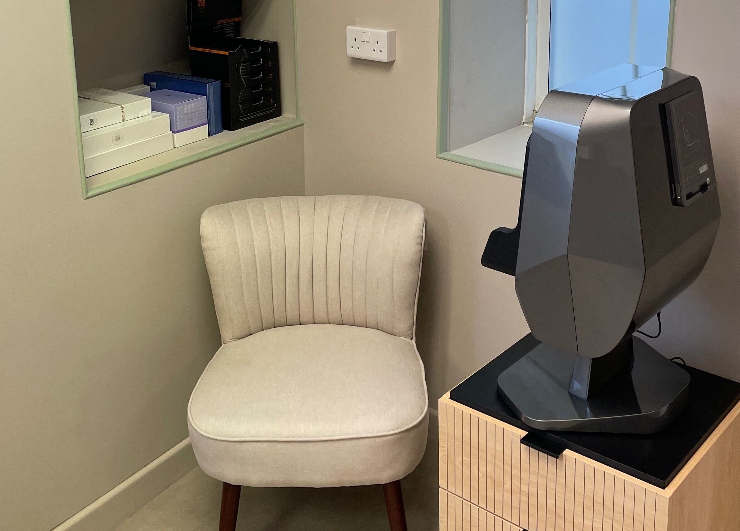 Modern chair and skincare equipment at The Skin Corner by Amy, Shaftesbury, England, GB.