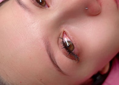 Close-up of eyelash extensions at Andrea’s Lashes, West Valley City, Utah, US, showcasing detailed lash work.
