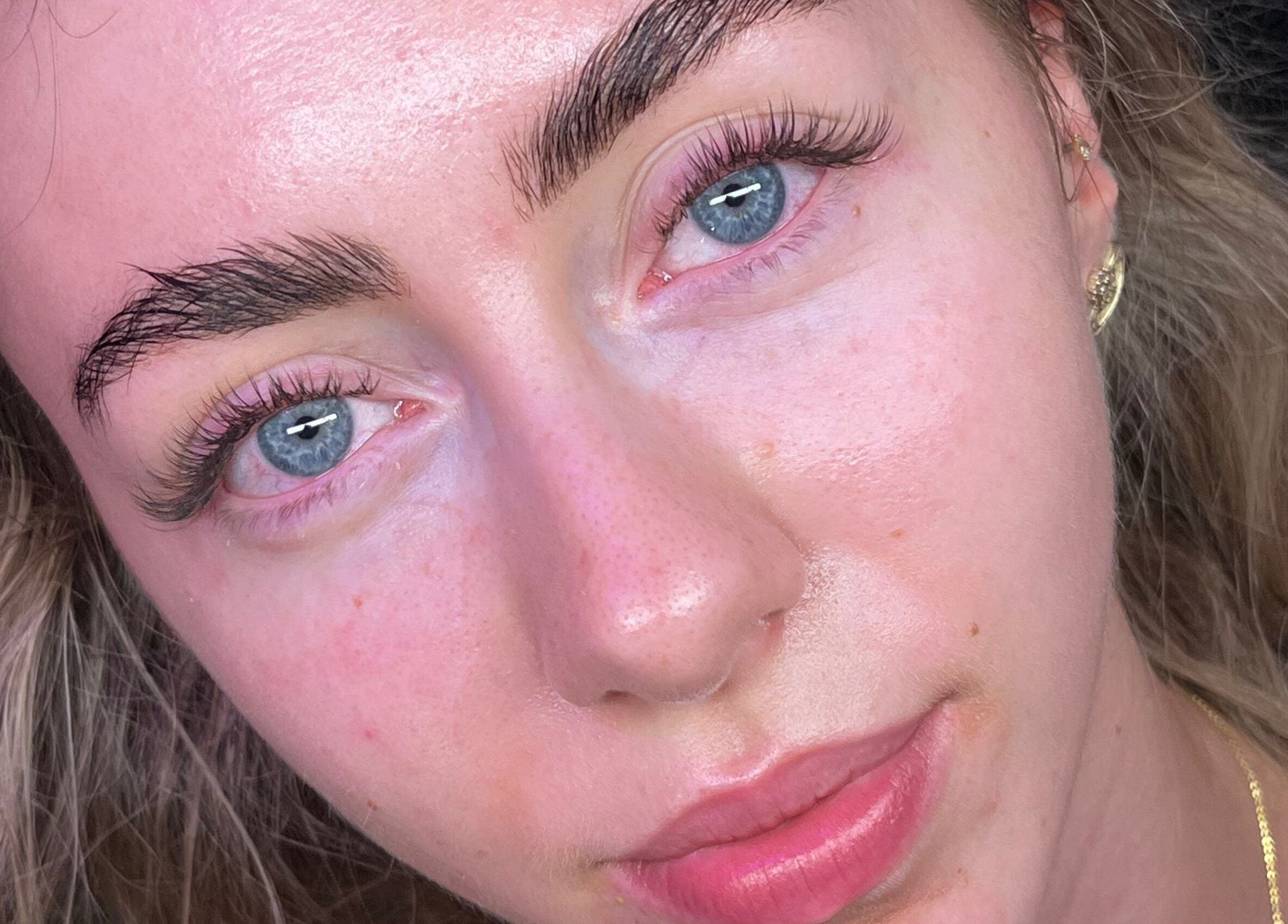 Close-up of styled eyelashes and brows at lashvibe, Dublin, County Dublin, IE.