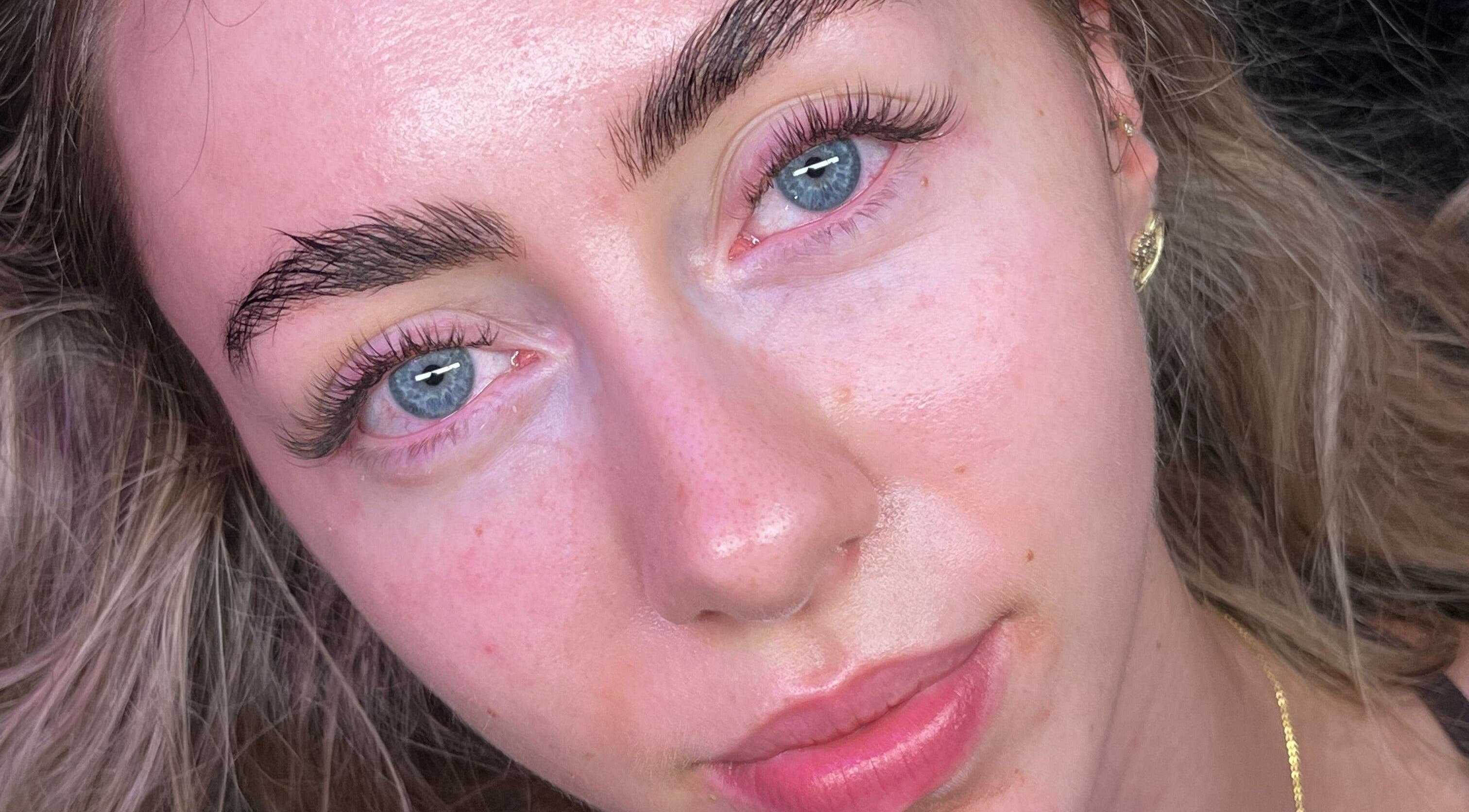 Close-up of styled eyelashes and brows at lashvibe, Dublin, County Dublin, IE.