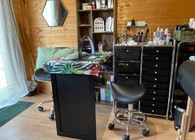 Inviting interior of Green Cabin Beauty at Mill Meadows, Newport, England, GB. Relaxing beauty and wellness setting.