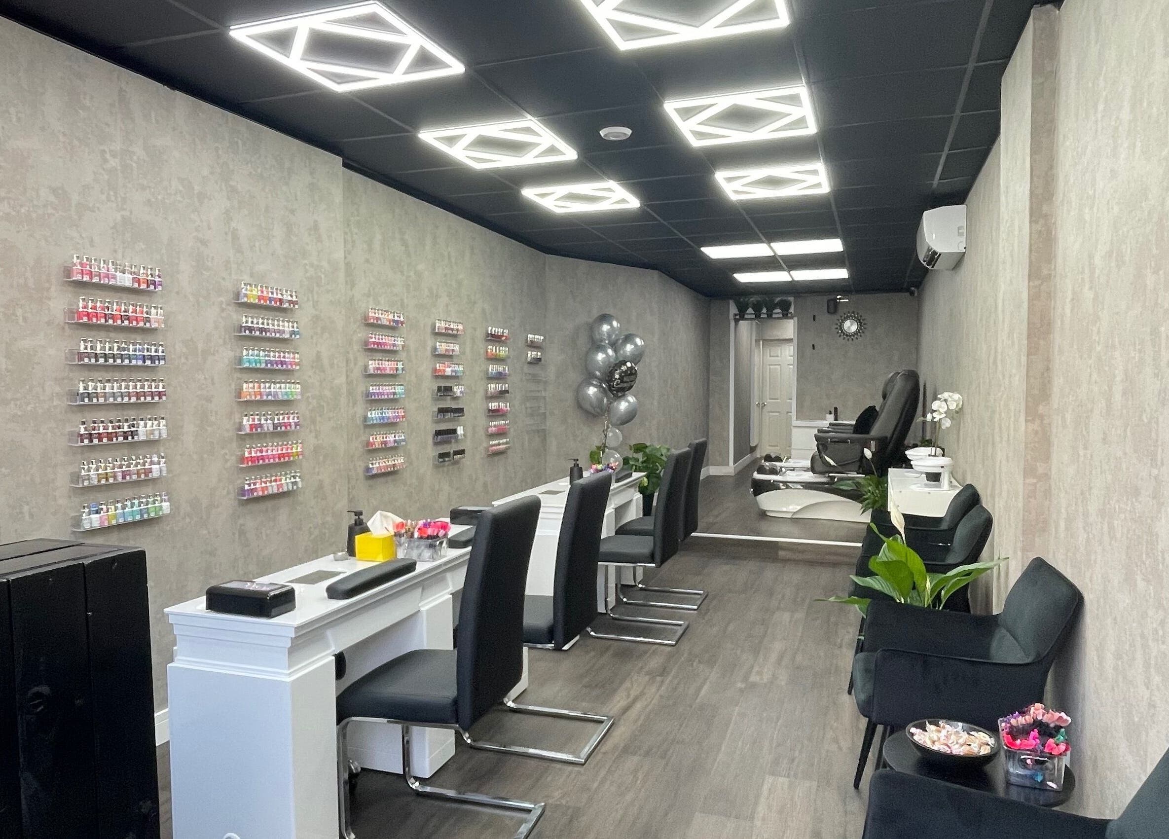 Stylish nail salon at Black Angel, Cardiff, Wales, GB with elegant decor and modern seating.