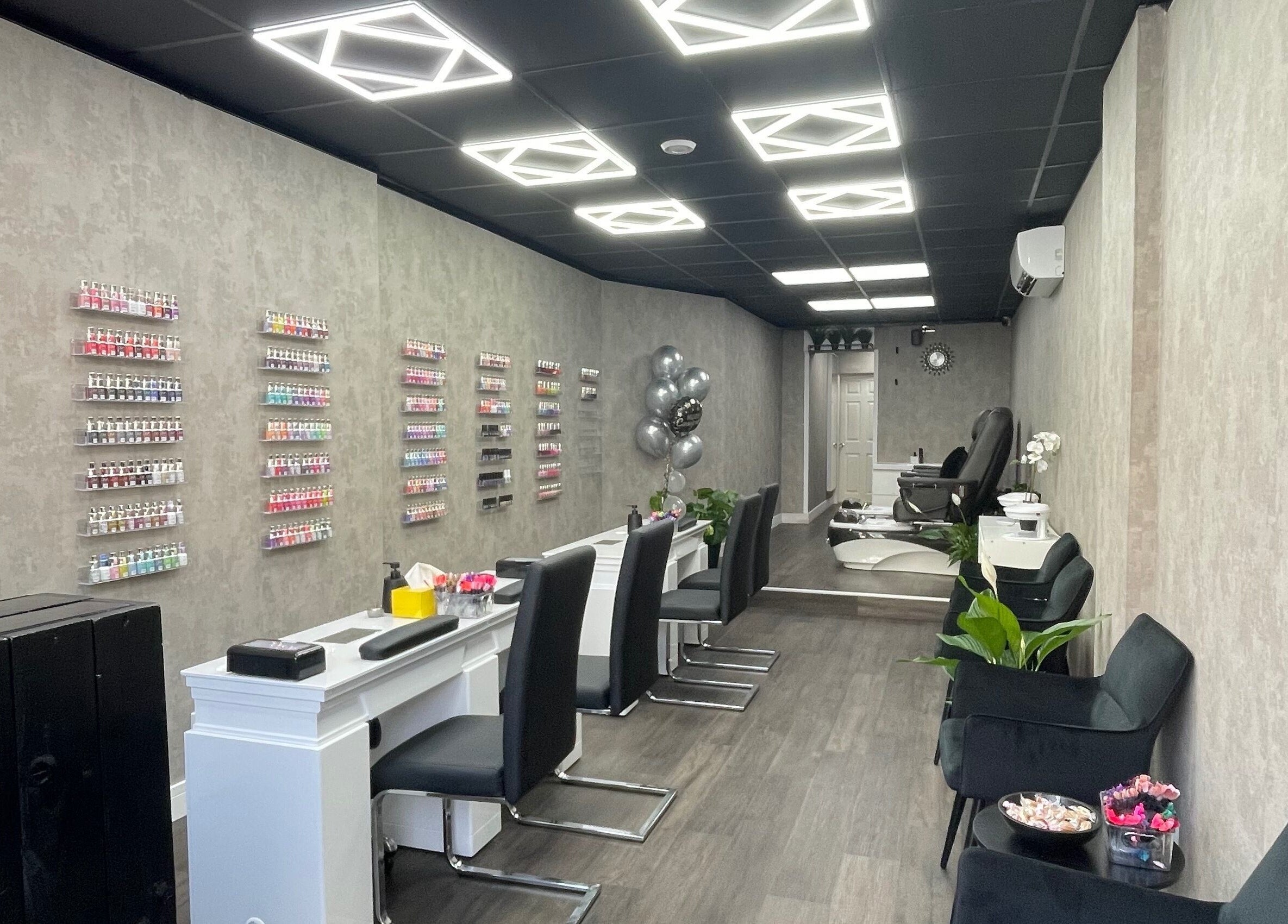 Stylish nail salon at Black Angel, Cardiff, Wales, GB with elegant decor and modern seating.