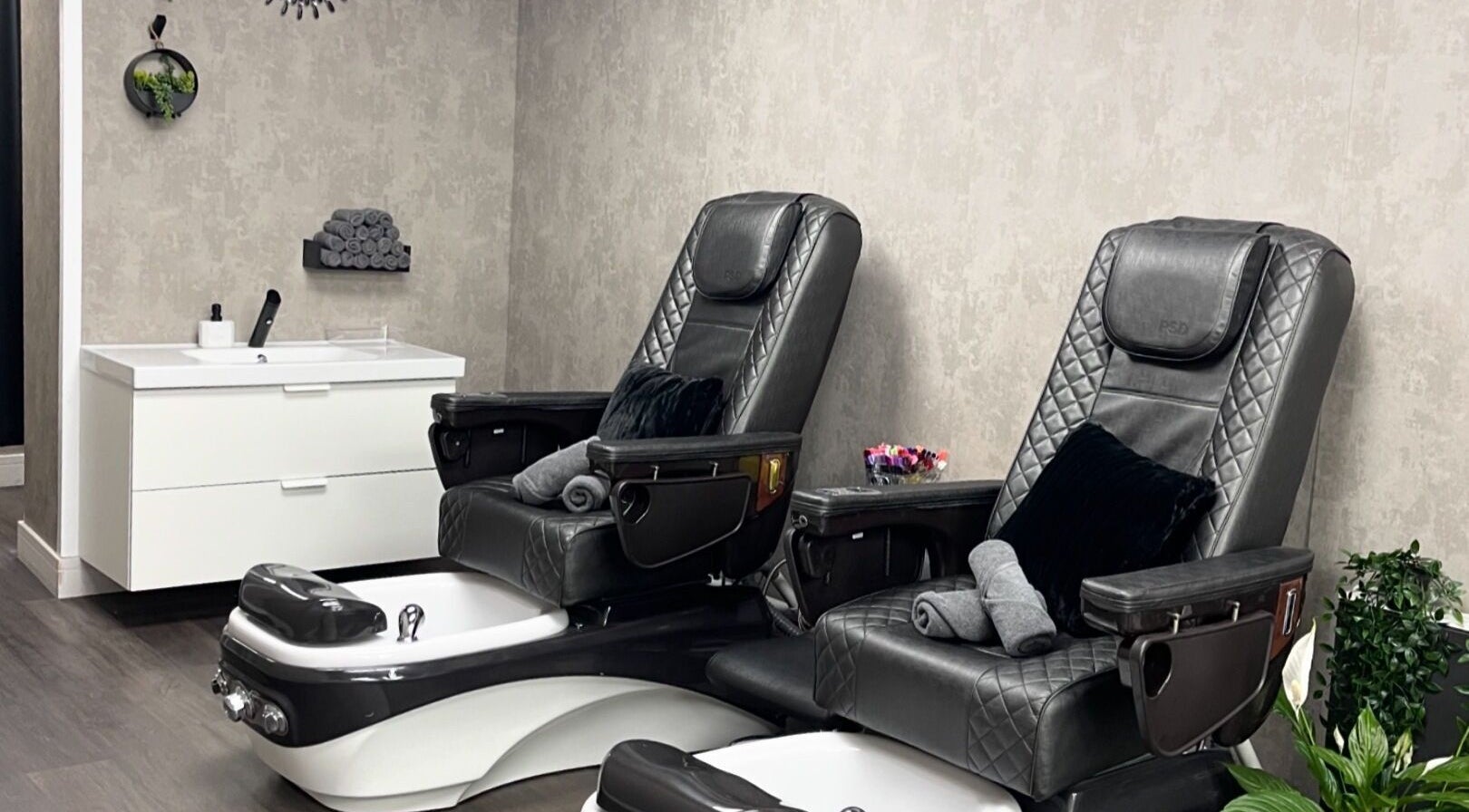 Luxurious pedicure chairs at Black Angel, Cardiff, Wales, GB, offer premium comfort and style.