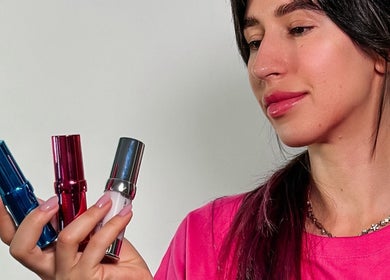 Woman holding elegant lipstick selection at Browow: Brows & Lips That Stay, Melbourne, Victoria, AU.