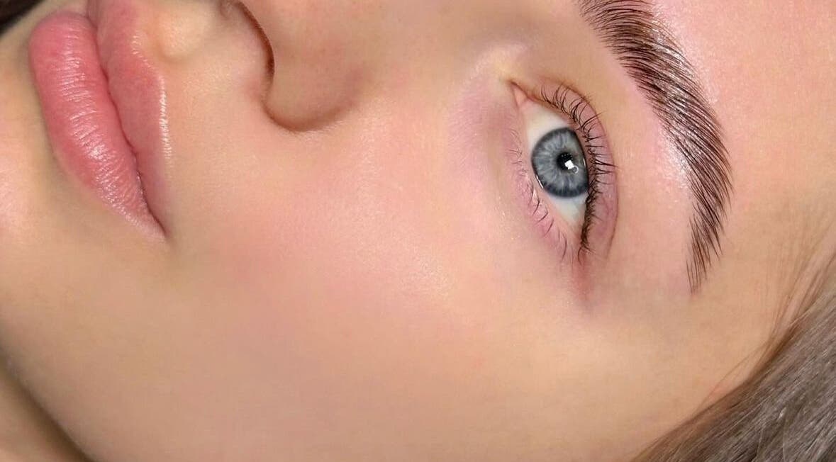 Close-up of well-defined brow and lips at Browow: Brows & Lips That Stay, Melbourne, Victoria, AU.