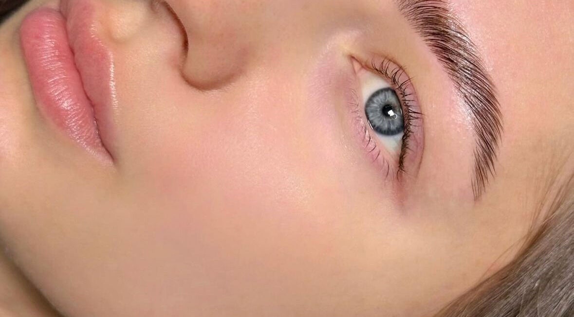 Close-up of well-defined brow and lips at Browow: Brows & Lips That Stay, Melbourne, Victoria, AU.