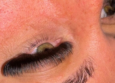 Close-up of expertly styled lashes at Lashes n Brows by Gee in Mansfield, England, GB.