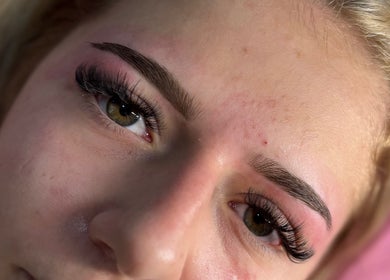 Close-up of expertly styled lashes and brows at Lashes n Brows by Gee, Mansfield, England, GB.