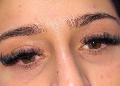 Close-up of eyelash extensions at Lashes n Brows by Gee, Mansfield, England, GB, showcasing full lashes.