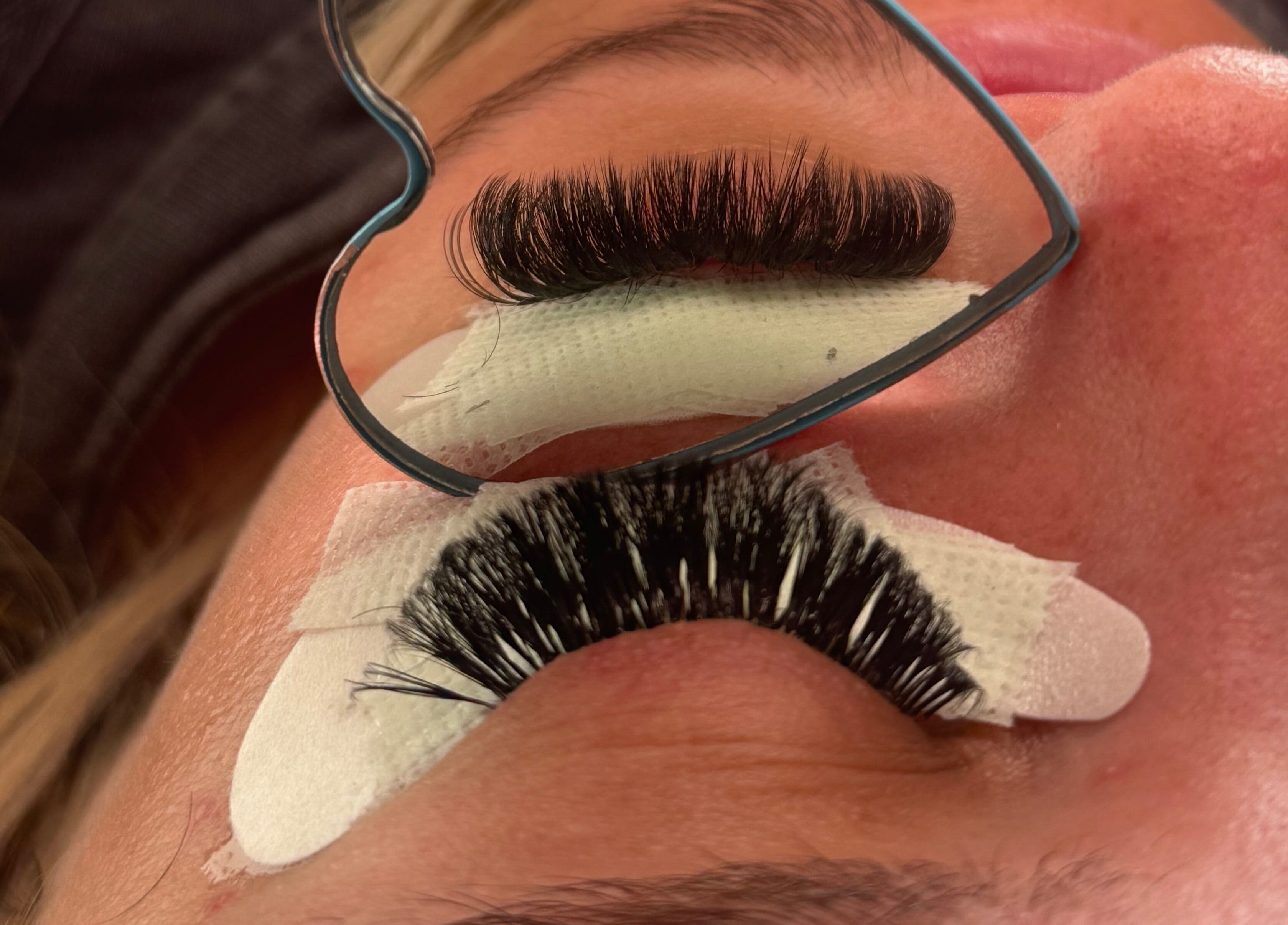 Close-up of eyelash extensions application at Lashes N Brows By Gee, Sutton-in-ashfield, England, GB.