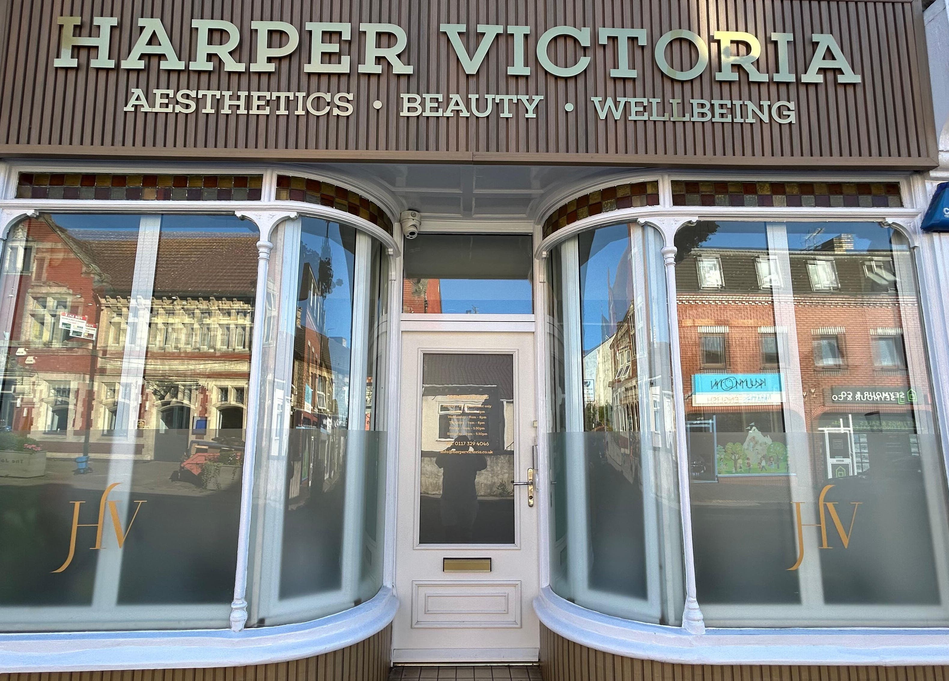 Front view of Harper Victoria Aesthetics in Bristol, England, showcasing elegant facade design.