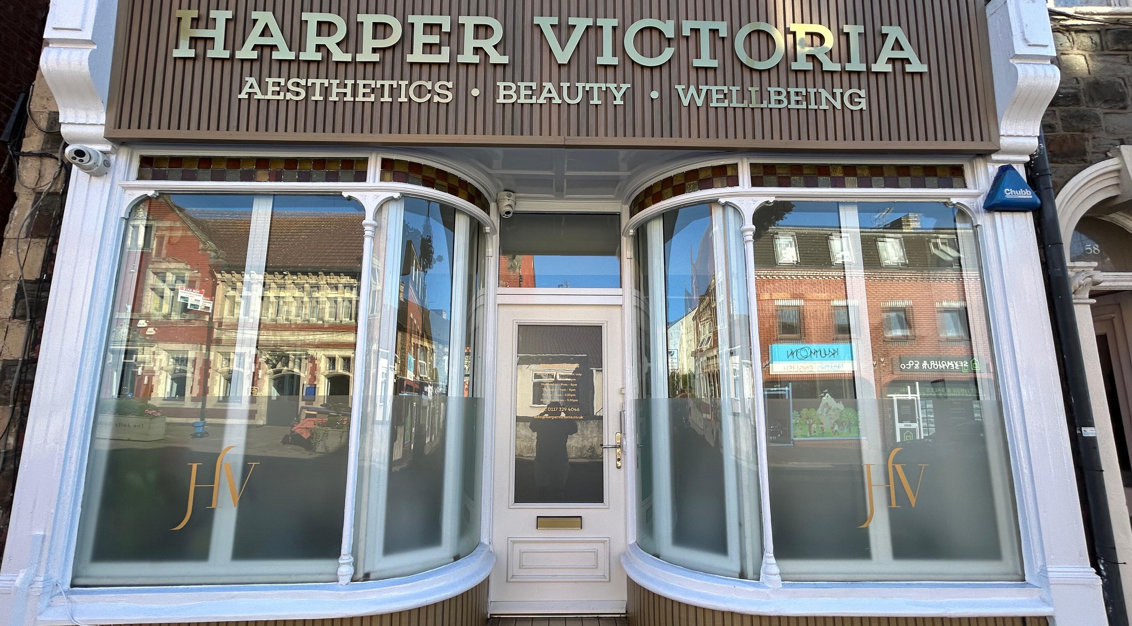 Front view of Harper Victoria Aesthetics in Bristol, England, showcasing elegant facade design.