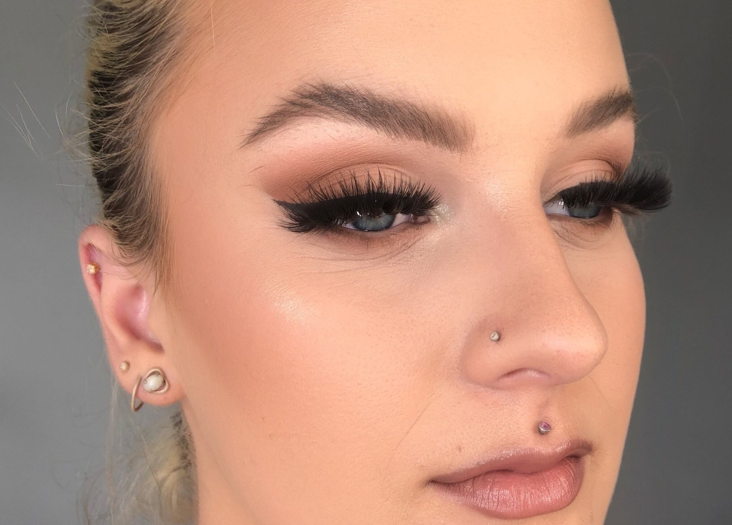 Close-up of makeup artistry at Be Glamorous Studio, Kallangur, Queensland, AU showcasing dramatic eye makeup.